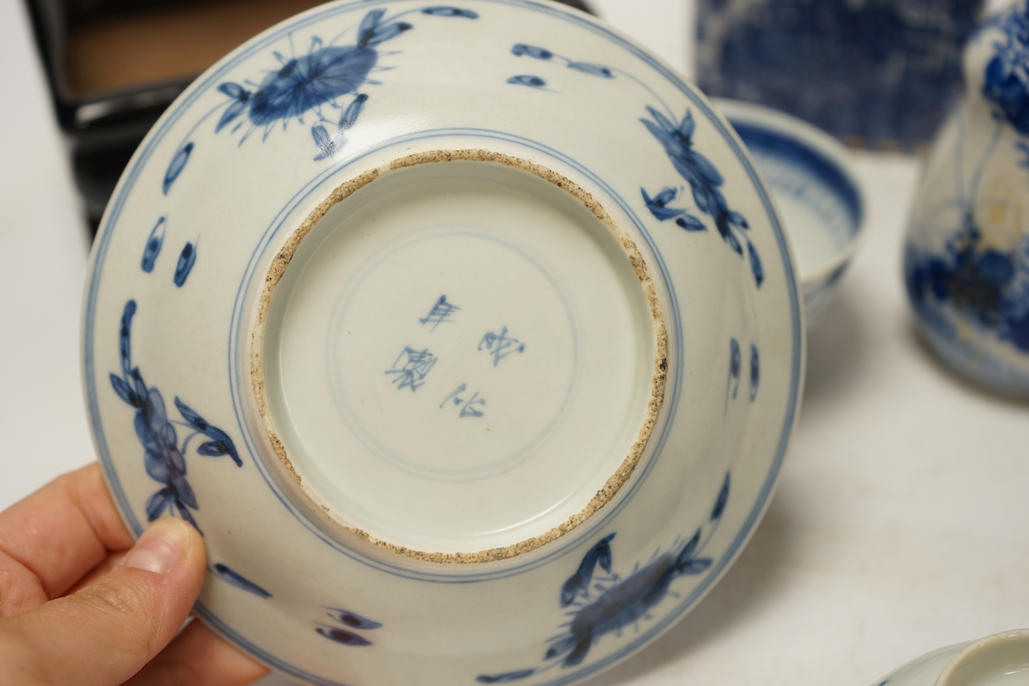 Chinese ceramics to include blue and white bowls and vases, largest 15cm wide. Condition - poor to fair